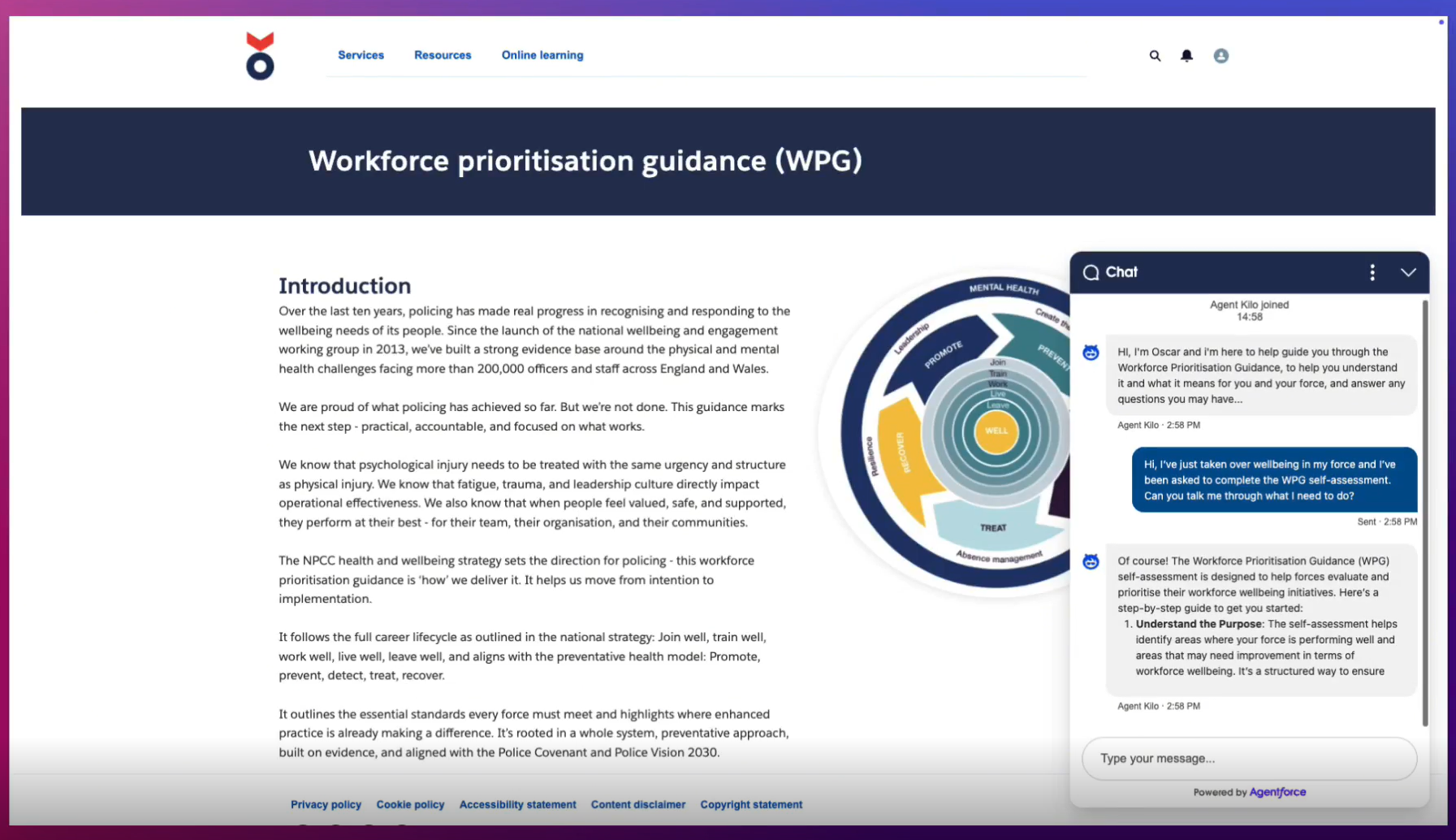 A screenshot of the web page displaying a chat agent function